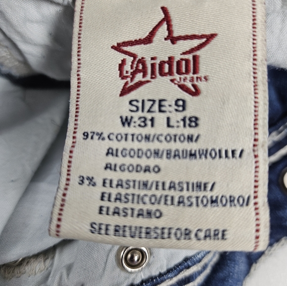 L A idol rhinestone embroidery embellished raw hem capri jeans size 9 - Picture 4 of 13